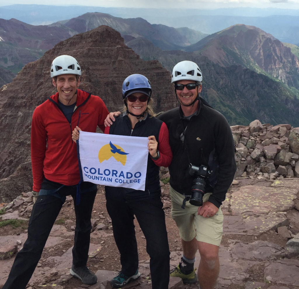 photo - President Hauser with faculty members Johann Aberger (l) and Derek Johnston (r) on the summit of Maroon Peak, 14,156 ft.